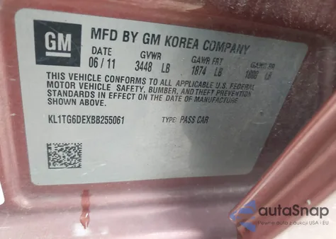 2011 Chevrolet Aveo 2Lt z USA, uszkodzony, nr VIN KL1TG6DEXBB255061